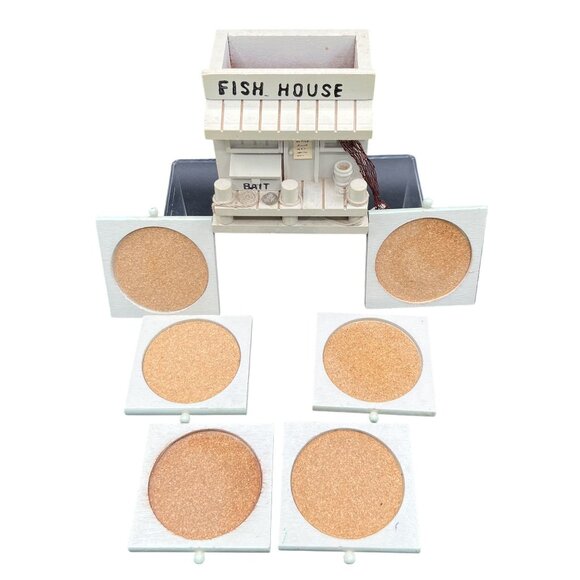 Vintage Wood Fish House Naples Florida 6 Coasters Complete Set Nautical Beachy - Picture 2 of 13